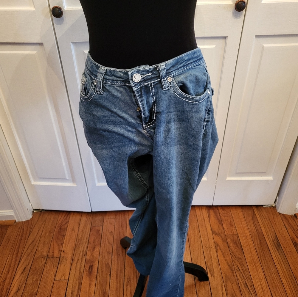 Y2k Earl Jeans Blue Bootcut Lowrise Embellished Jeans size 6 Mcbling Grunge